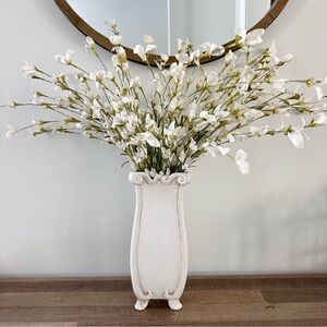 Elegant White Vintage Ceramic Classic Floral Vase Scroll 10.5 inches X 4 inches